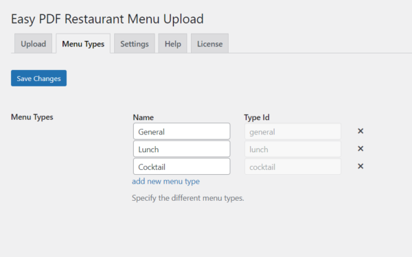 wordpress plugin: upload your menu online menu types
