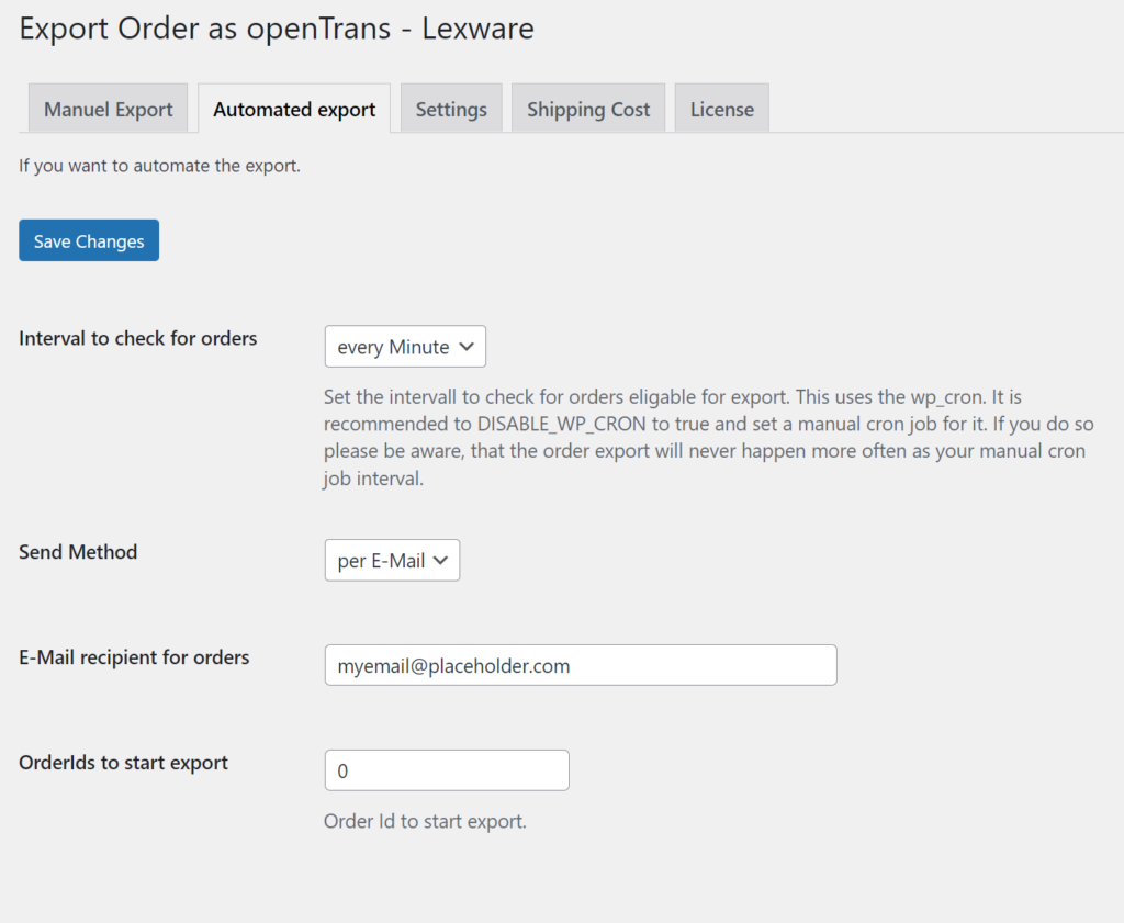 Automated and scheduled Export of woocommerce order export plugin for open trans files.