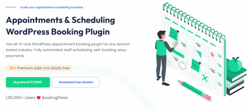 Shows a screenshot of Bookingpress website.